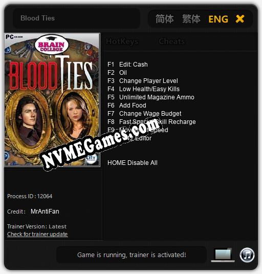 Blood Ties: Cheats, Trainer +10 [MrAntiFan]