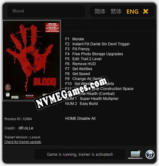 Treinador liberado para Blood [v1.0.6]