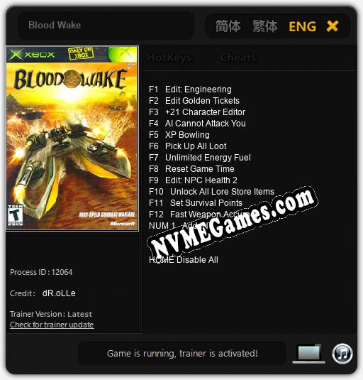 Treinador liberado para Blood Wake [v1.0.3]