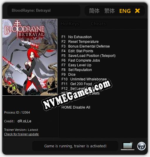 Treinador liberado para BloodRayne: Betrayal [v1.0.1]