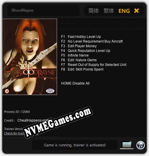 Treinador liberado para BloodRayne [v1.0.8]