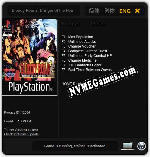 Treinador liberado para Bloody Roar 2: Bringer of the New Age [v1.0.9]