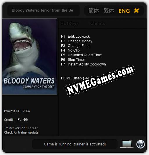 Treinador liberado para Bloody Waters: Terror from the Deep [v1.0.7]