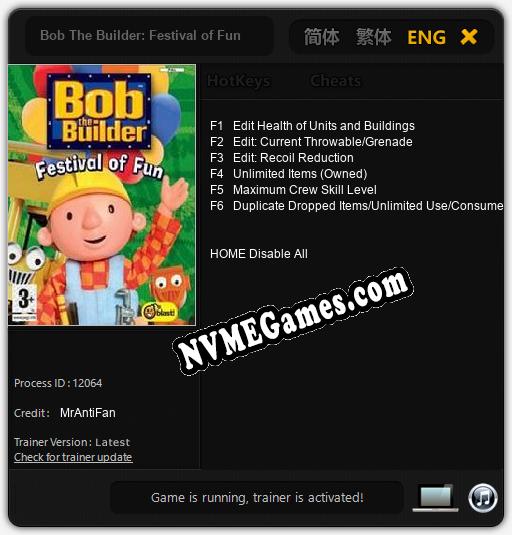 Treinador liberado para Bob The Builder: Festival of Fun [v1.0.8]