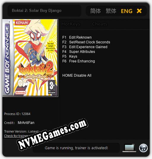 Boktai 2: Solar Boy Django: Cheats, Trainer +6 [MrAntiFan]