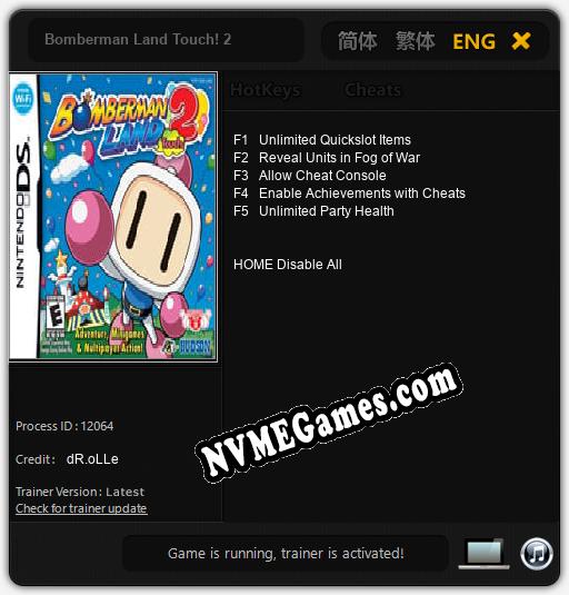 Treinador liberado para Bomberman Land Touch! 2 [v1.0.4]