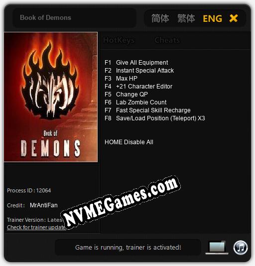 Book of Demons: Trainer +8 [v1.6]