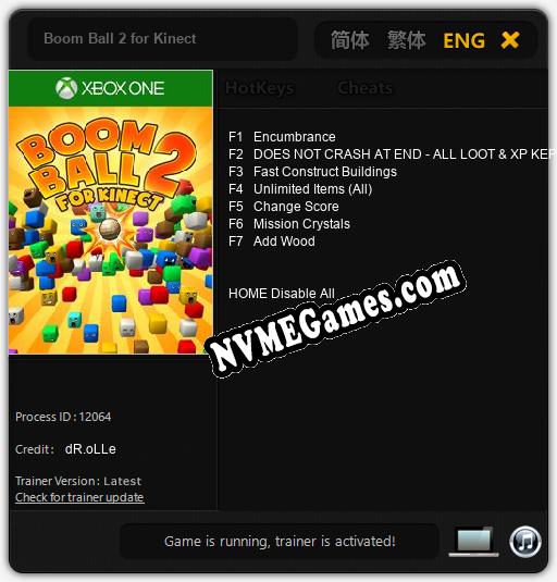 Treinador liberado para Boom Ball 2 for Kinect [v1.0.4]