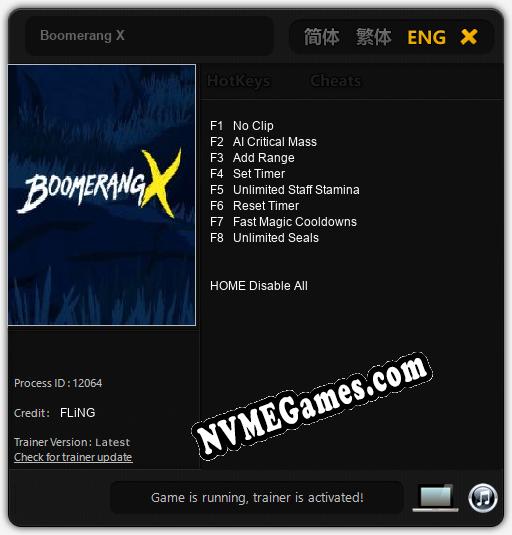 Boomerang X: Trainer +8 [v1.3]