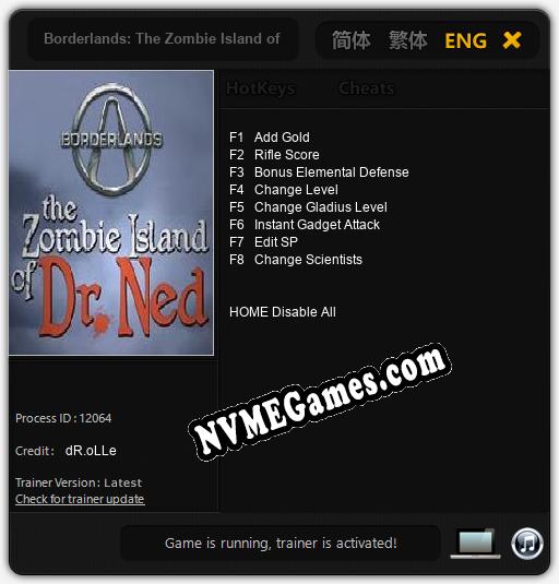 Borderlands: The Zombie Island of Dr. Ned: Trainer +8 [v1.1]