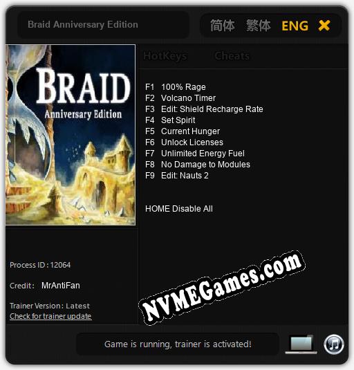 Treinador liberado para Braid Anniversary Edition [v1.0.5]