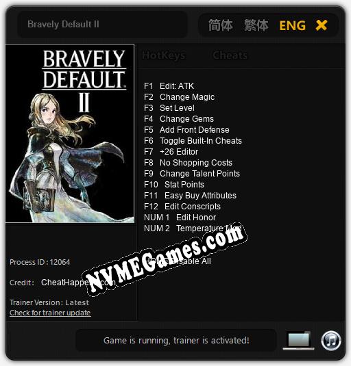 Treinador liberado para Bravely Default II [v1.0.6]