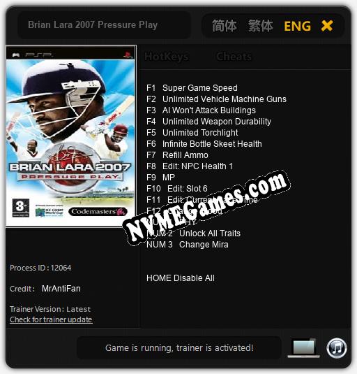 Brian Lara 2007 Pressure Play: Treinador (V1.0.1)