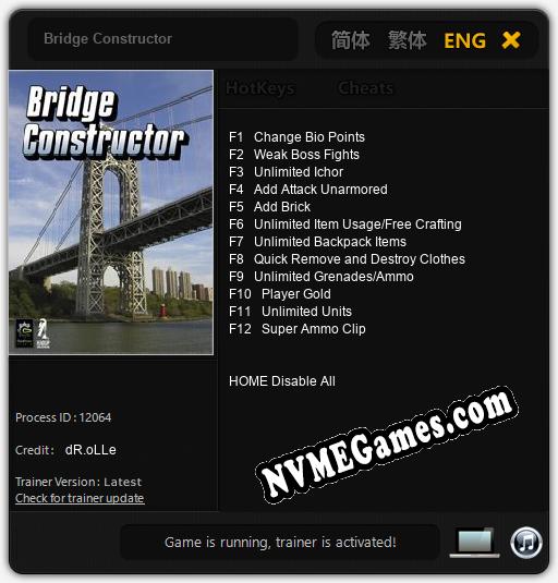 Treinador liberado para Bridge Constructor [v1.0.4]