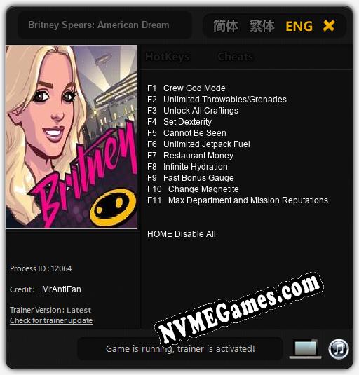 Britney Spears: American Dream: Trainer +11 [v1.3]