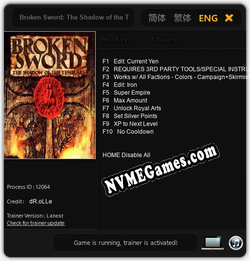 Broken Sword: The Shadow of the Templars: Treinador (V1.0.52)