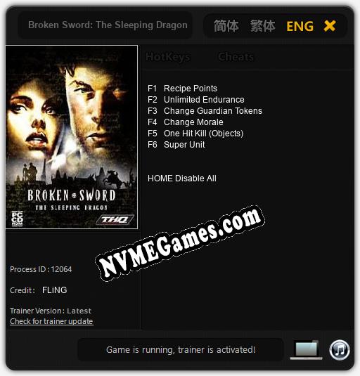 Broken Sword: The Sleeping Dragon: Cheats, Trainer +6 [FLiNG]