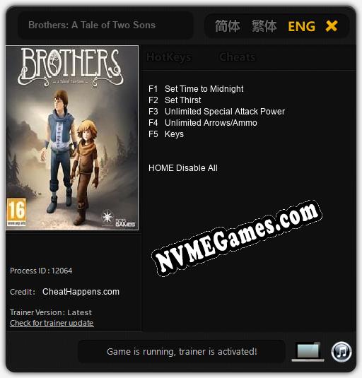 Treinador liberado para Brothers: A Tale of Two Sons [v1.0.2]