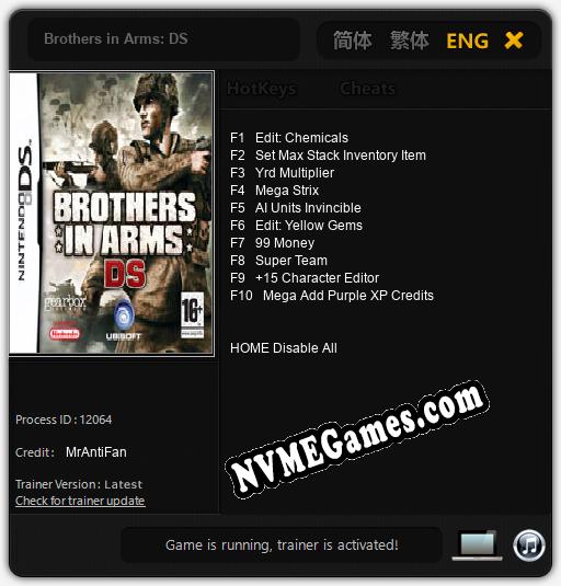 Brothers in Arms: DS: Trainer +10 [v1.1]