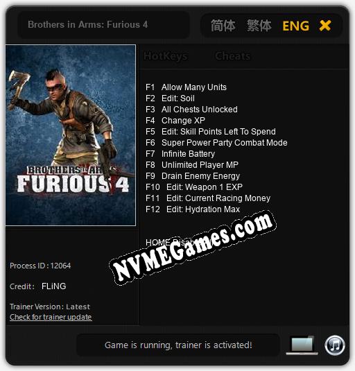 Brothers in Arms: Furious 4: Trainer +12 [v1.7]