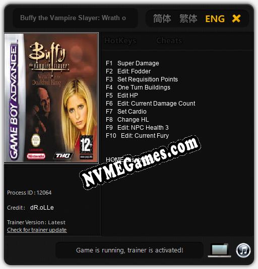 Buffy the Vampire Slayer: Wrath of the Darkhul King: Treinador (V1.0.76)