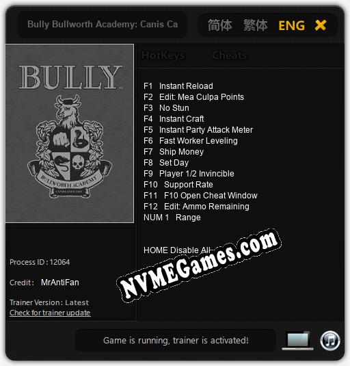 Bully Bullworth Academy: Canis Canem Edit: Trainer +13 [v1.5]