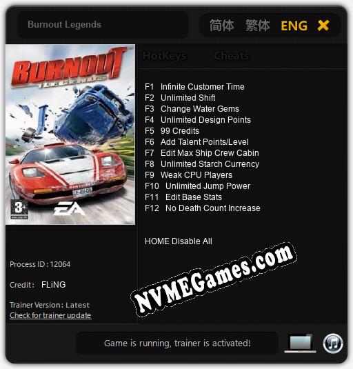 Burnout Legends: Trainer +12 [v1.6]