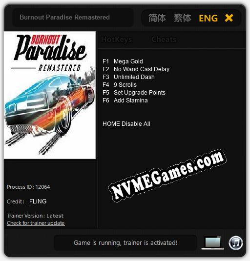 Treinador liberado para Burnout Paradise Remastered [v1.0.3]