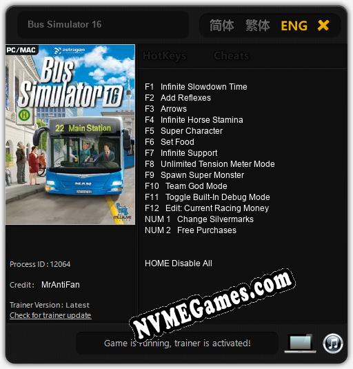 Bus Simulator 16: Treinador (V1.0.70)