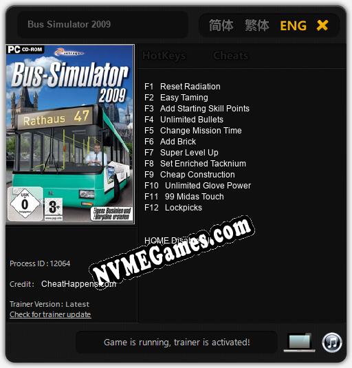 Bus Simulator 2009: Trainer +12 [v1.3]