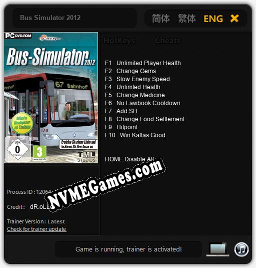 Bus Simulator 2012: Cheats, Trainer +10 [dR.oLLe]