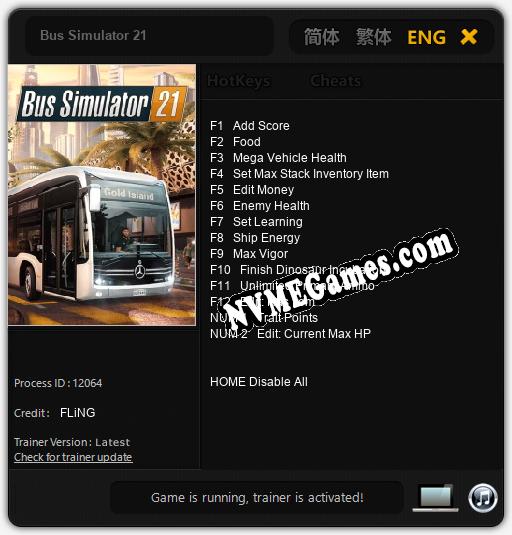 Treinador liberado para Bus Simulator 21 [v1.0.8]