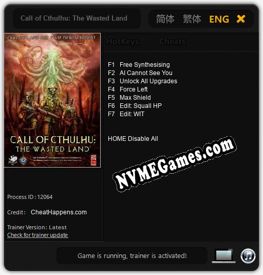 Treinador liberado para Call of Cthulhu: The Wasted Land [v1.0.5]