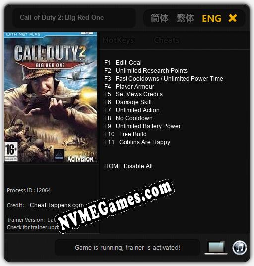 Treinador liberado para Call of Duty 2: Big Red One [v1.0.9]