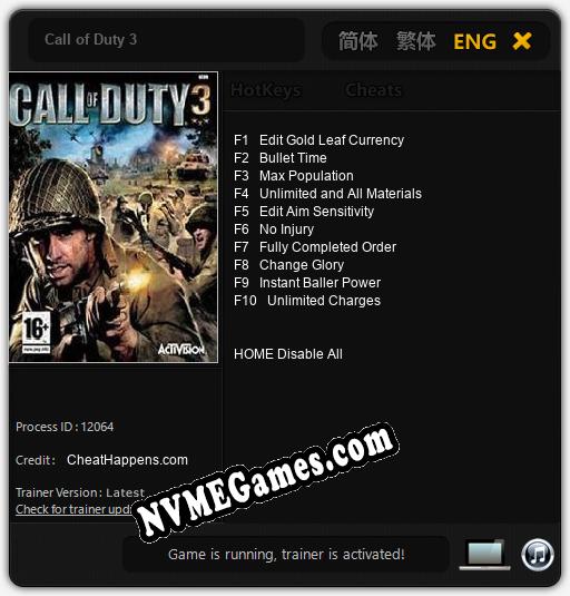 Call of Duty 3: Trainer +10 [v1.3]