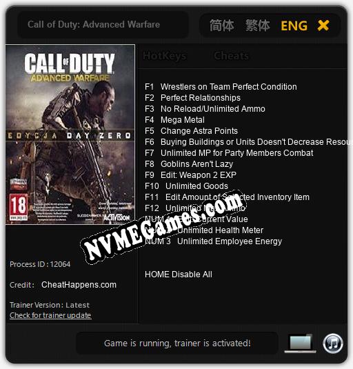 Call of Duty: Advanced Warfare: Cheats, Trainer +15 [CheatHappens.com]