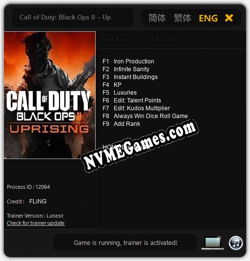 Treinador liberado para Call of Duty: Black Ops II – Uprising [v1.0.7]