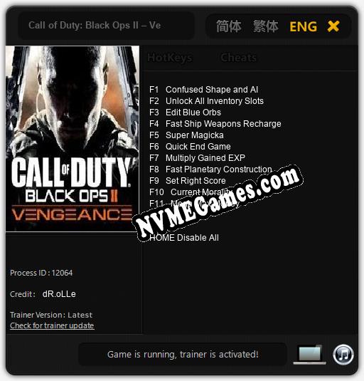 Treinador liberado para Call of Duty: Black Ops II – Vengeance [v1.0.2]