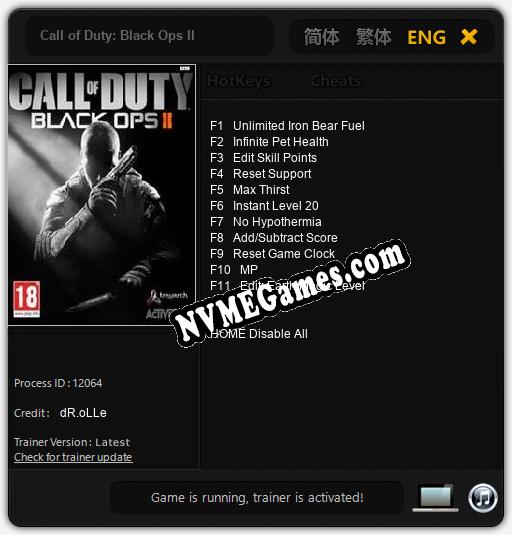 Treinador liberado para Call of Duty: Black Ops II [v1.0.9]