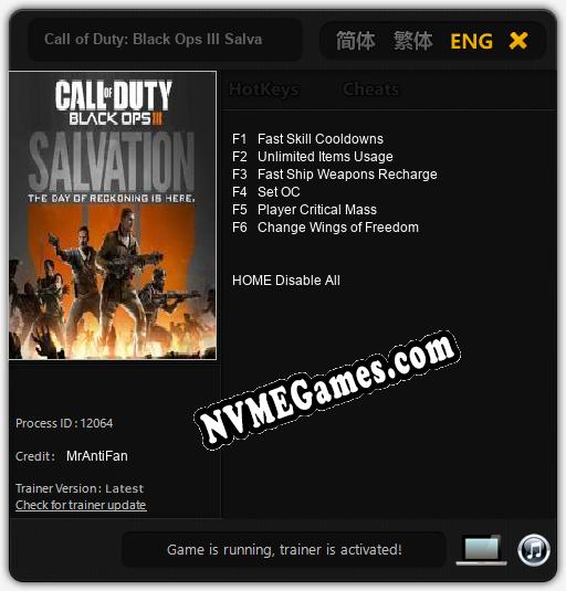 Call of Duty: Black Ops III Salvation: Cheats, Trainer +6 [MrAntiFan]