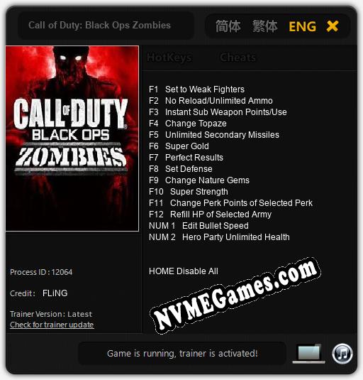 Call of Duty: Black Ops Zombies: Cheats, Trainer +14 [FLiNG]