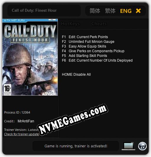 Call of Duty: Finest Hour: Cheats, Trainer +6 [MrAntiFan]