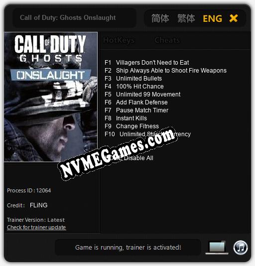 Call of Duty: Ghosts Onslaught: Cheats, Trainer +10 [FLiNG]