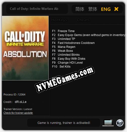 Treinador liberado para Call of Duty: Infinite Warfare Absolution [v1.0.6]