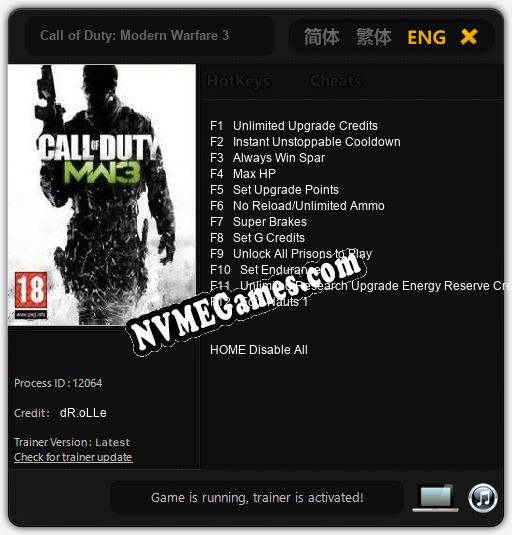 Call of Duty: Modern Warfare 3: Cheats, Trainer +12 [dR.oLLe]