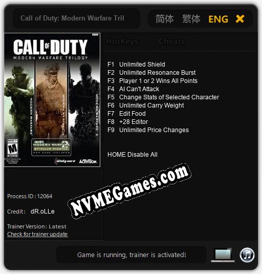 Treinador liberado para Call of Duty: Modern Warfare Trilogy [v1.0.2]