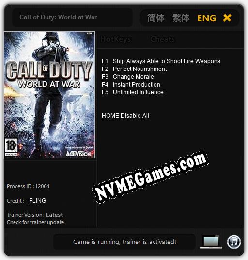 Call of Duty: World at War: Cheats, Trainer +5 [FLiNG]