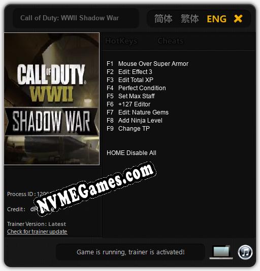 Call of Duty: WWII Shadow War: Treinador (V1.0.52)