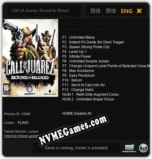 Treinador liberado para Call of Juarez: Bound In Blood [v1.0.6]