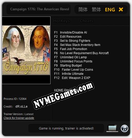 Campaign 1776: The American Revolution: Treinador (V1.0.85)